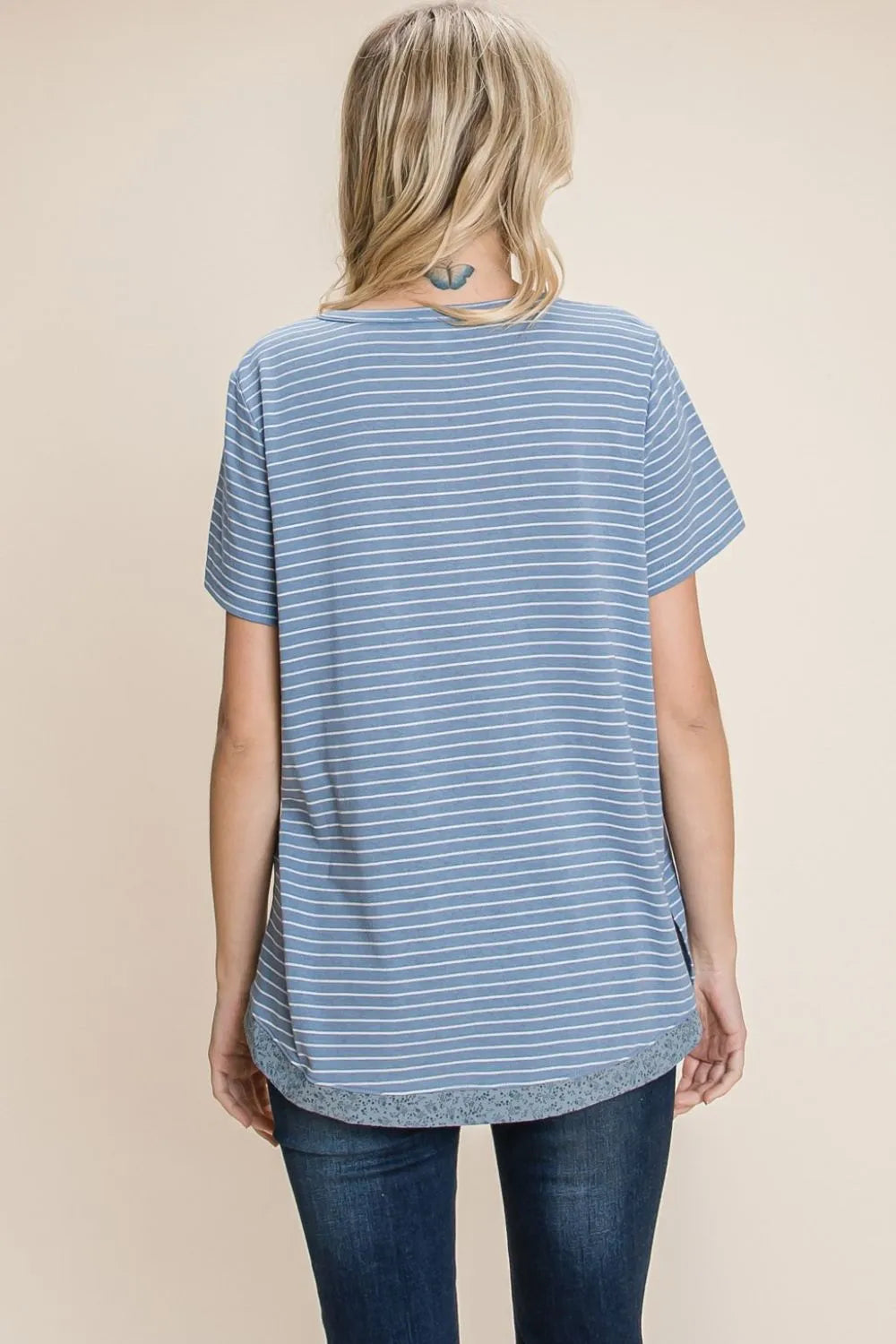 Cotton Bleu by Nu Lab Slit Striped Notched Short Sleeve T-Shirt 95788df3-b0d0-45fa-94af-d6b0127f3f20-Max