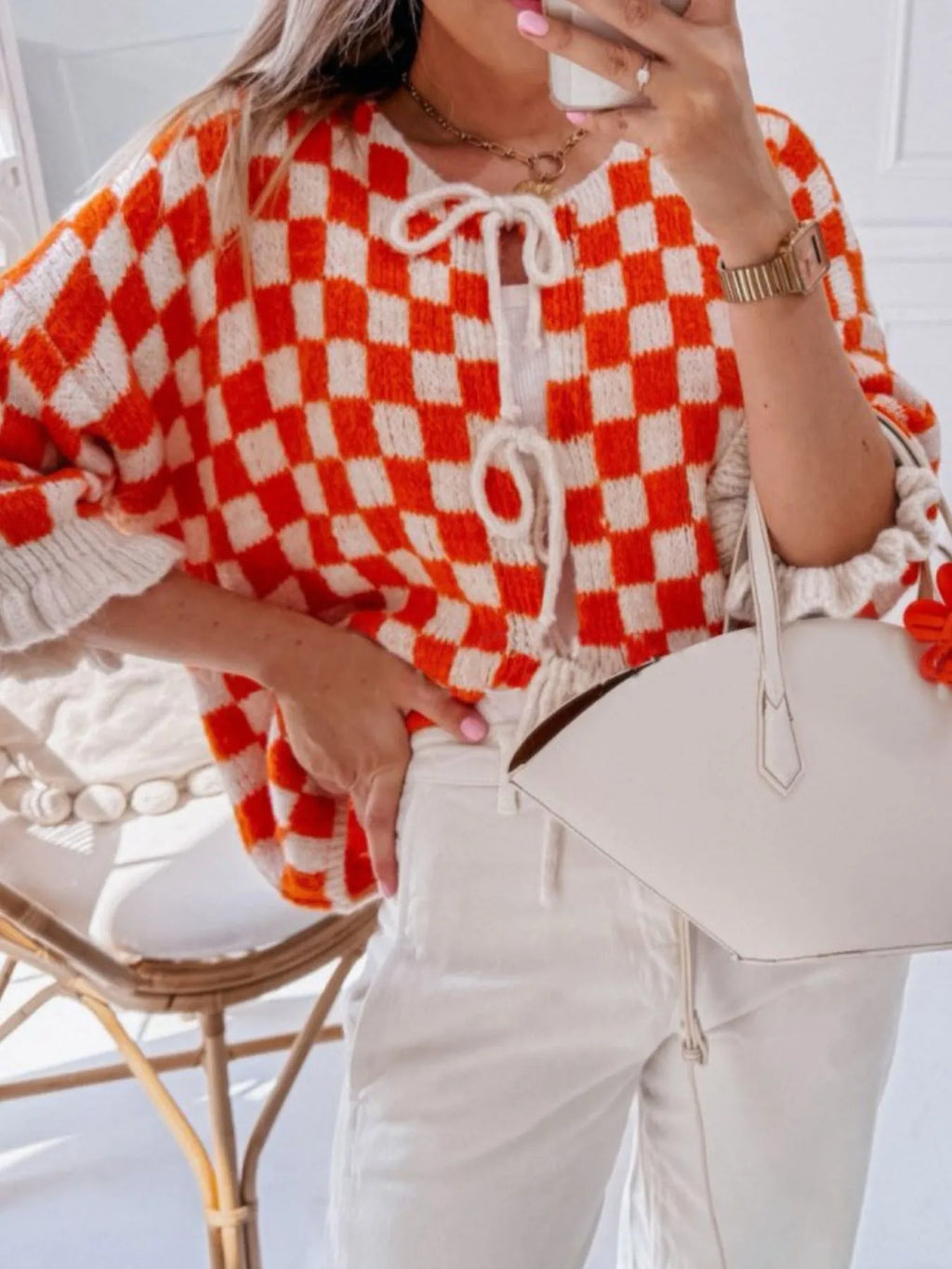 Checkered Tie-Front Knit Cardigan 959fb952-378b-449a-8d4b-d23b7eda6518-Max-Origin_9ef026aa-e037-48b9-89e4-4346164675a4