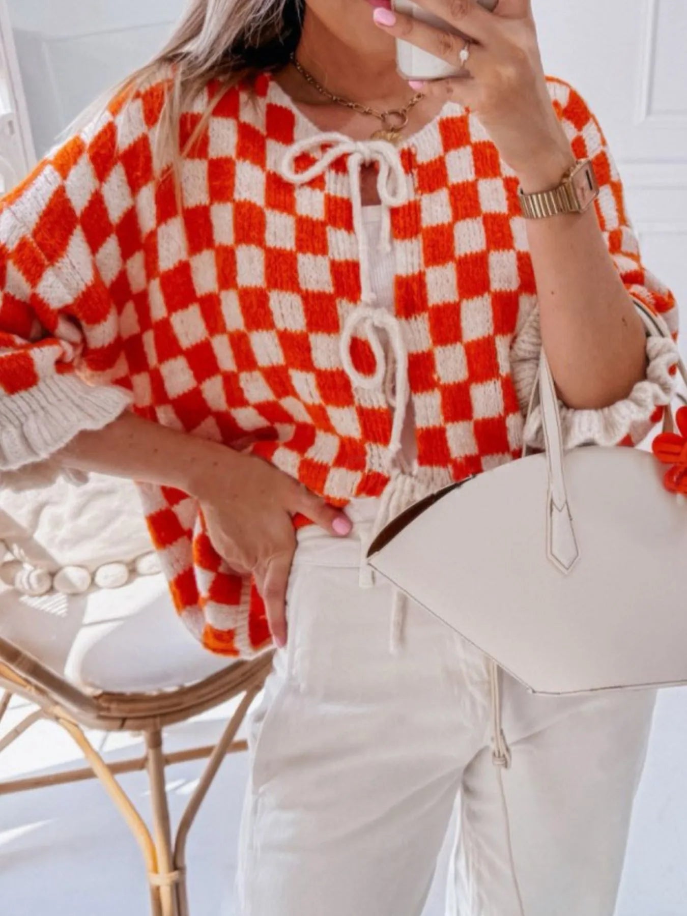 Checkered Tie-Front Knit Cardigan 959fb952-378b-449a-8d4b-d23b7eda6518-Max-Origin_9ef026aa-e037-48b9-89e4-4346164675a4