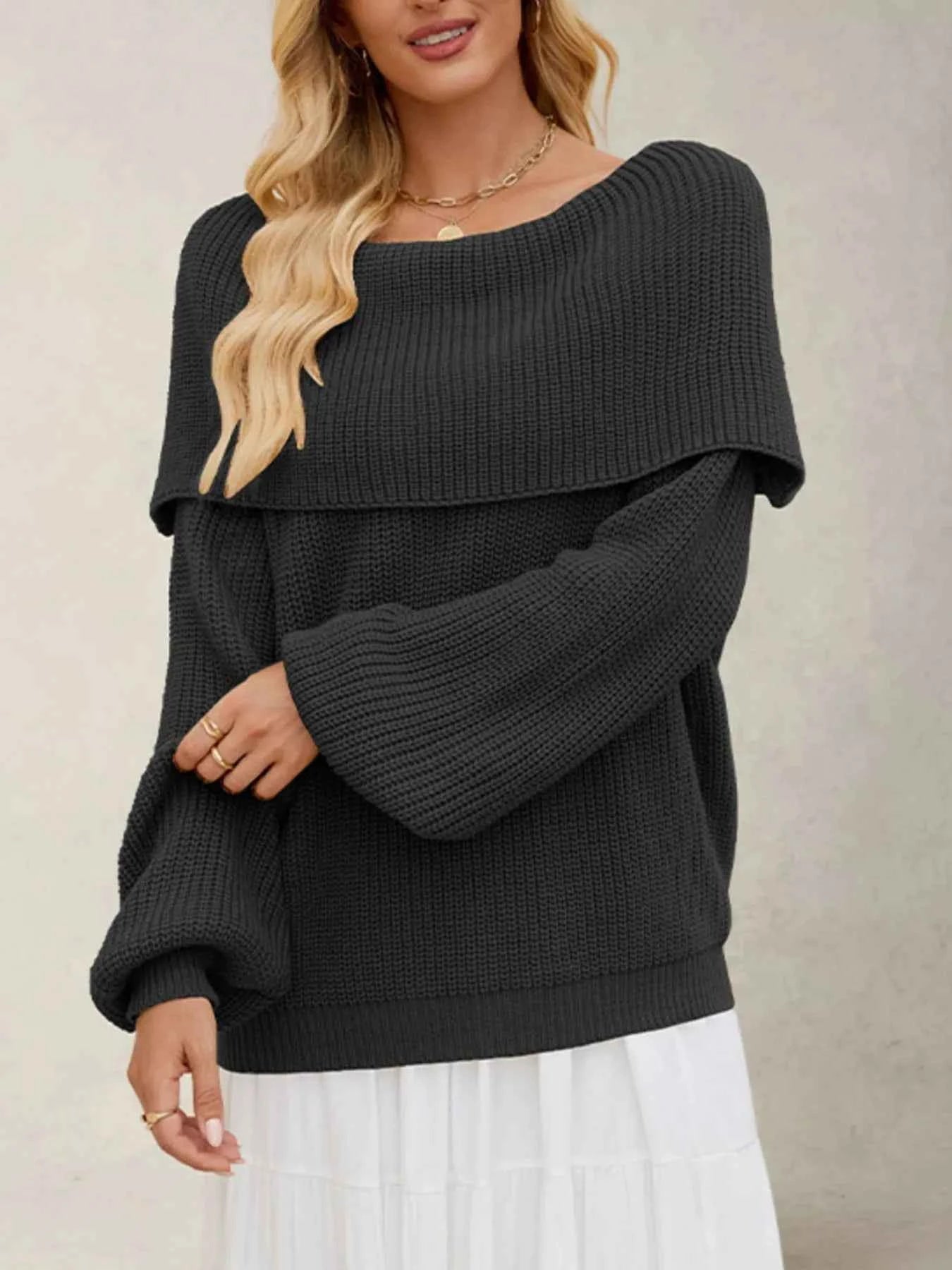 Fold-Over Collar Long Sleeve Sweater 95b515e8-d017-488c-a901-f3e88b9a3c16-Max-Origin