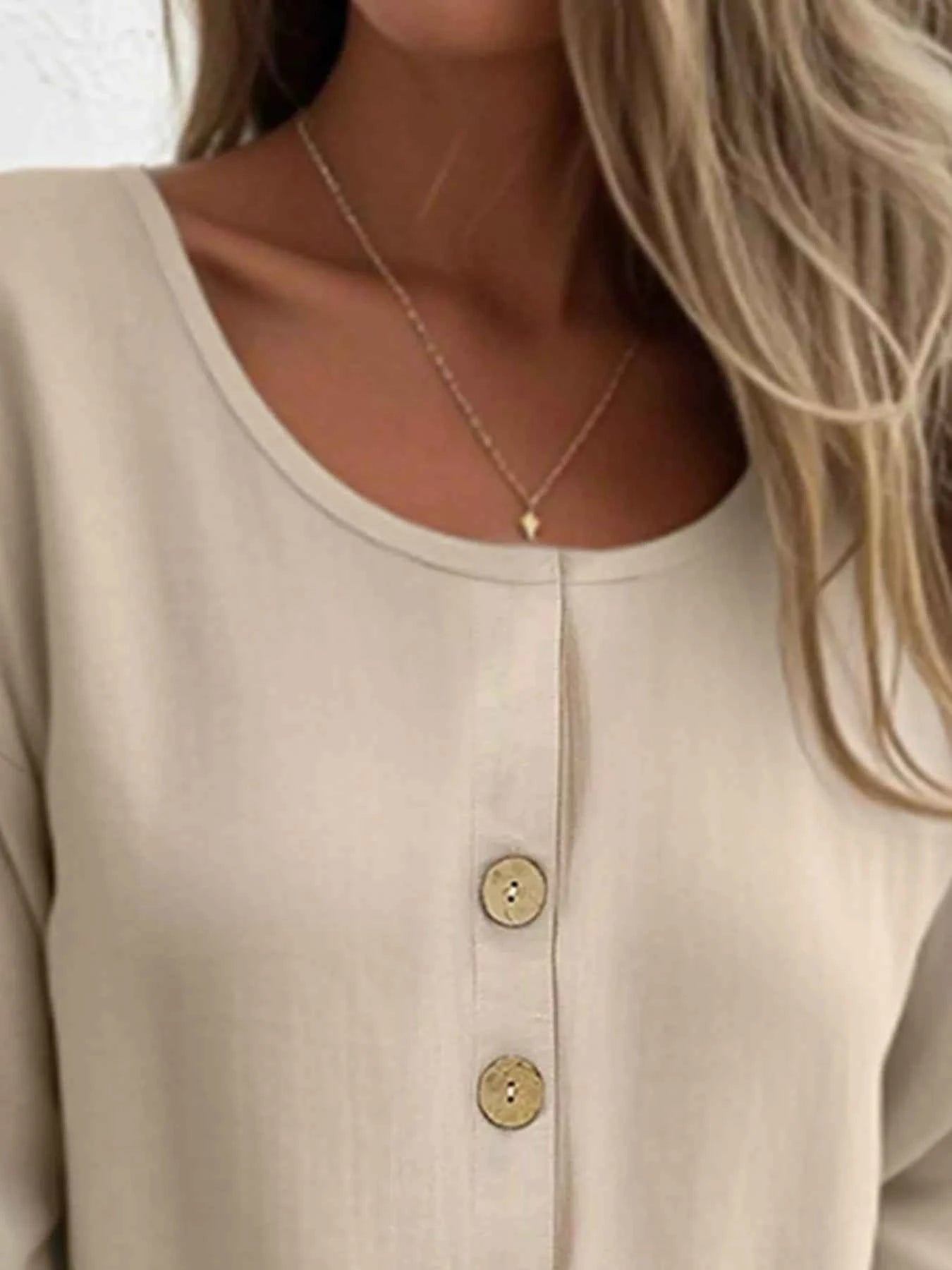 Full Size Button-Front 3/4 Sleeve Casual Blouse Plus Size 95db2c3b-d777-4348-842c-7eaa39c064be-Max-Origin