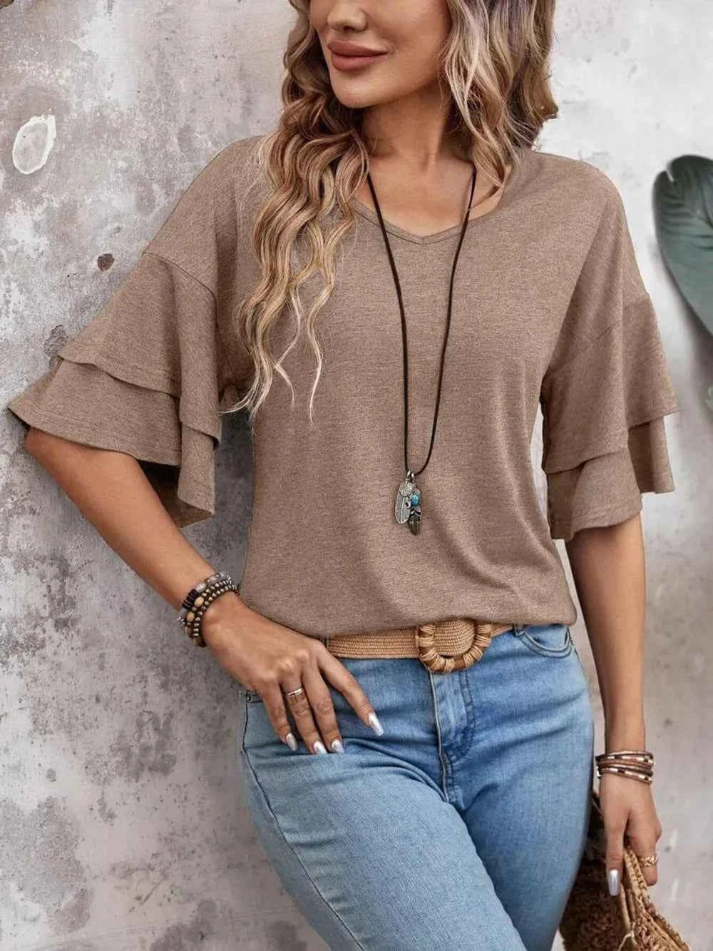 V-Neck Half Sleeve Blouse 95f7e404-316c-412a-ac72-425637cb8272-Max