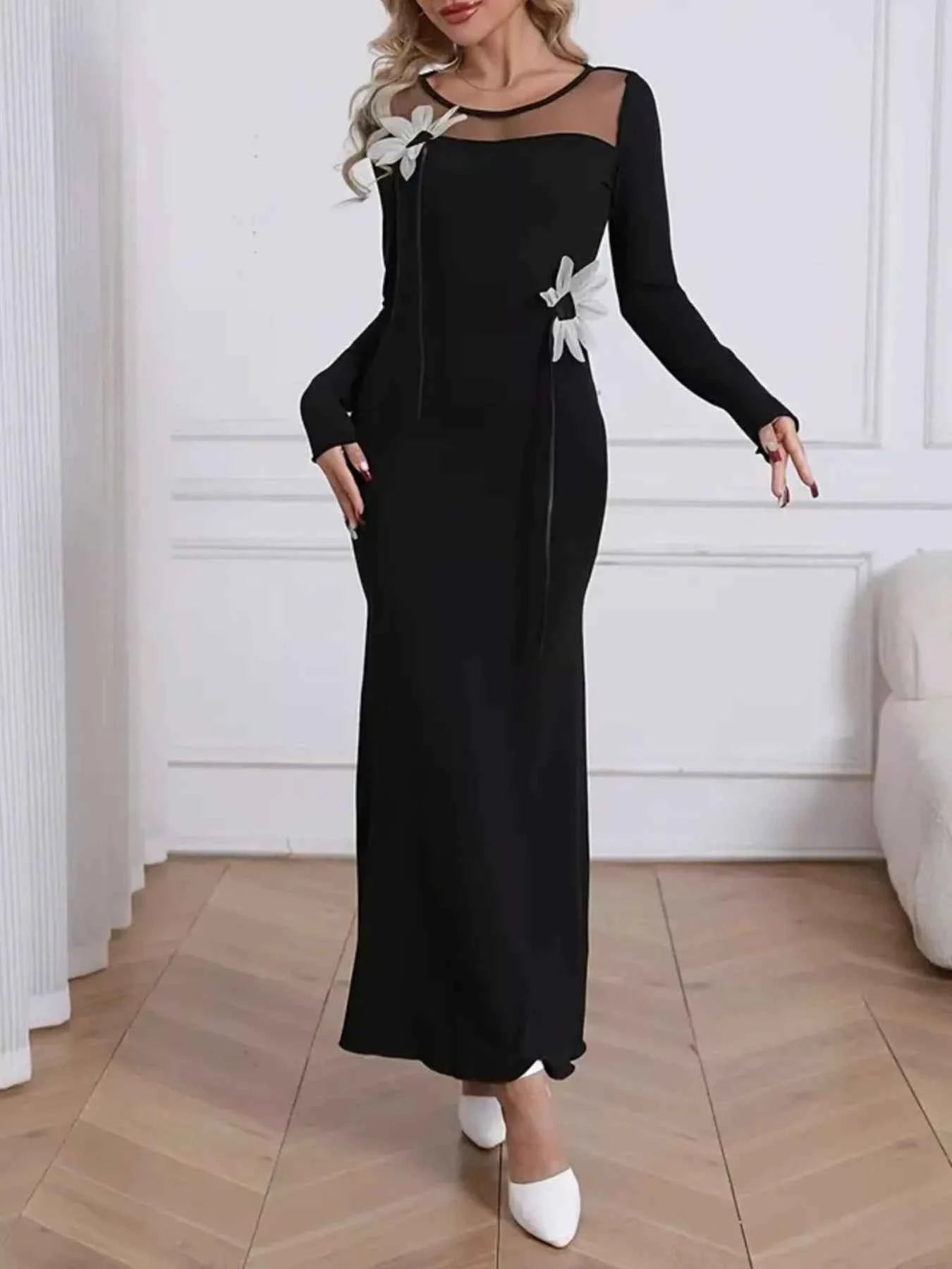 Mesh Panel Long Sleeve Maxi Dress 95f9bf80-ac21-4d0d-8f0f-d80c8c0c48a9-Max-Origin