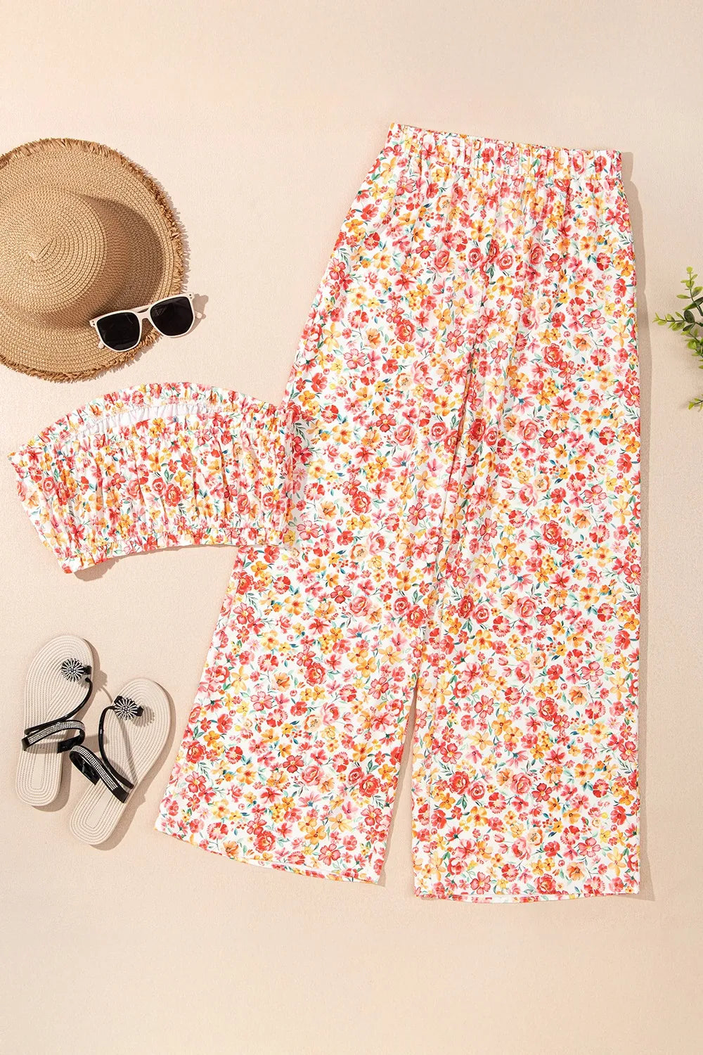 Boho Floral Bandeau Top and High Waist Wide Leg Pants Set 95fba7be-053d-482e-9fb3-5577626d3255-Max-Origin