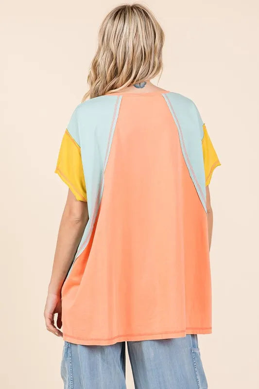 Mittoshop Color Block V-Neck Short Sleeve T-Shirt 962fd4ba-ee33-4c81-892c-459c60aafbf4-Max