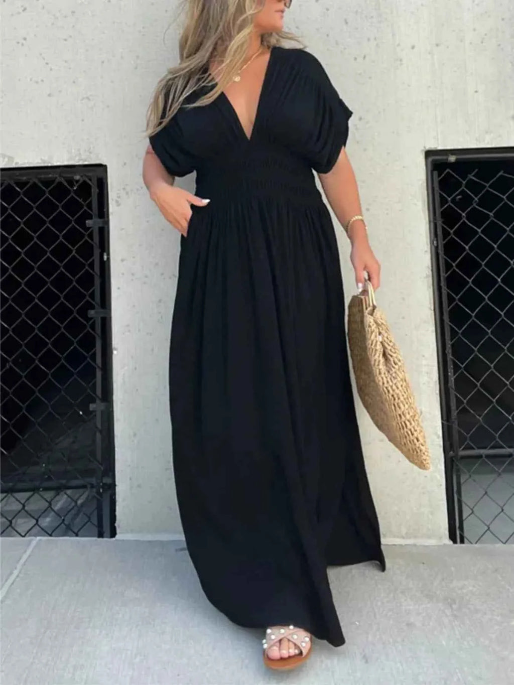 Full Size Deep V-Neck Maxi Dress with Side Slit Plus Size 967a097422c0432396f8d3289e577f19-Max-Origin