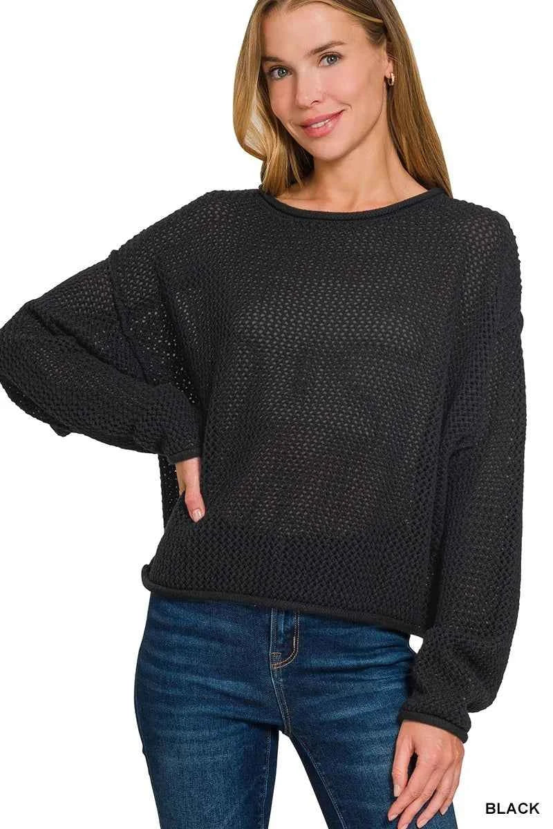 Zenana Textured Drop Shoulder Knit Top BLACK 96b0aaae553a42abac59b4d48d0d9dc6-Max-Origin