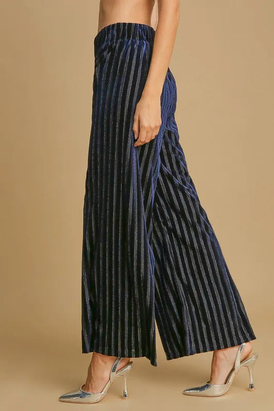 Umgee Full Size Elastic Waist Striped Wide Leg Velvet Pants 96b7fa3f-6dc4-4100-8625-046f68692225-Max