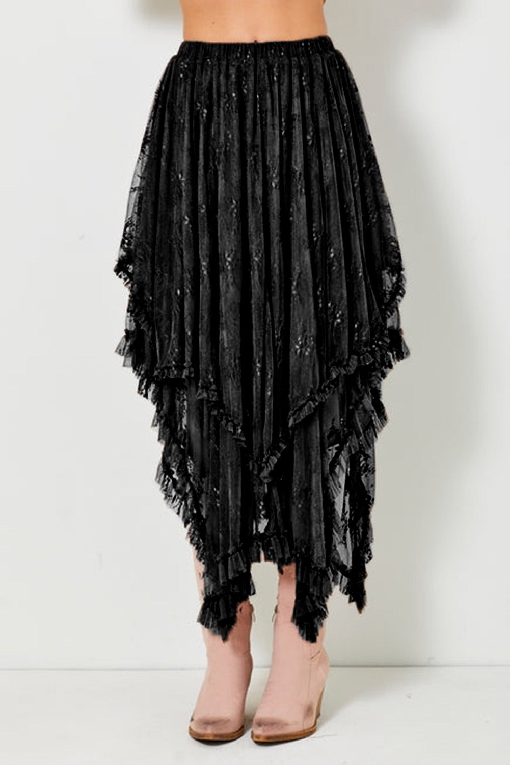 Apricot Lace Cascading Tiered High Waist Maxi Skirt 96bb339c85b95d9c