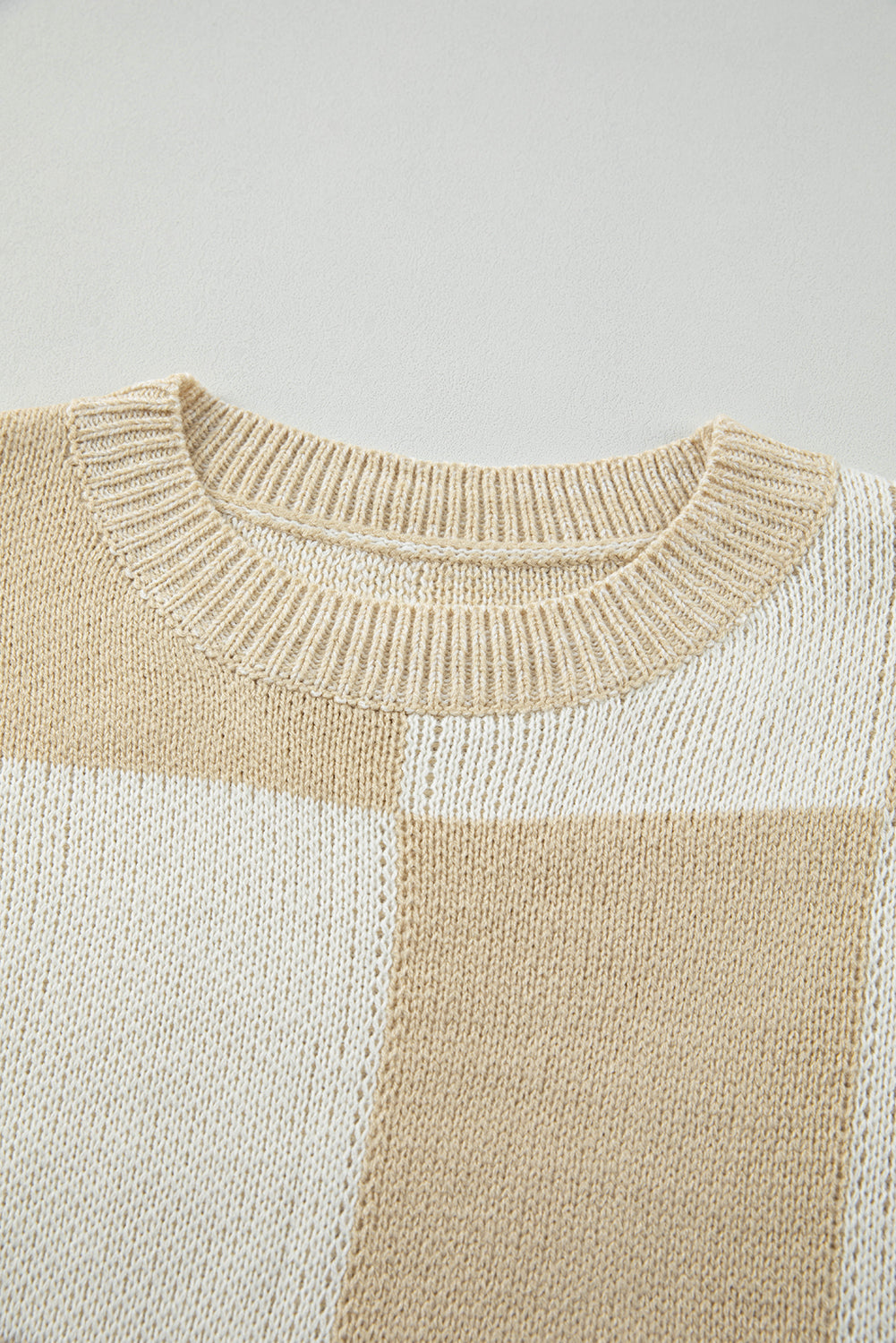 Flaxen Plaid Knitted Drop Shoulder Sweater 96c42244bf561f5d
