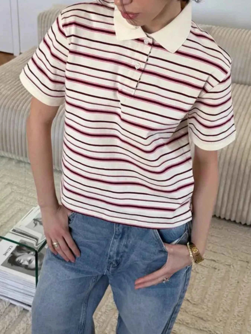 Striped Polo T-Shirt with Contrast Collar 96f0686d-3c6e-4e74-a995-5d4198aaa7cf-Max-Origin