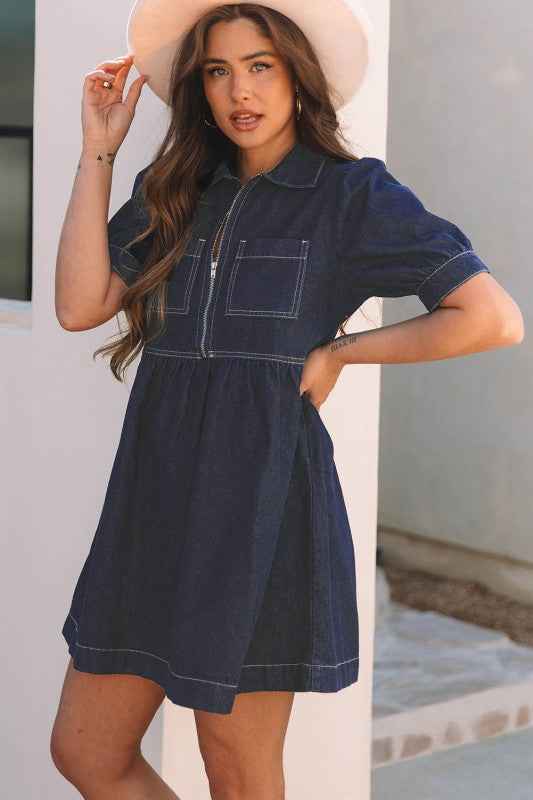Melina Zipped up Denim Dress 96f09620-f6ea-40d6-b5c3-7d73044cc8a0