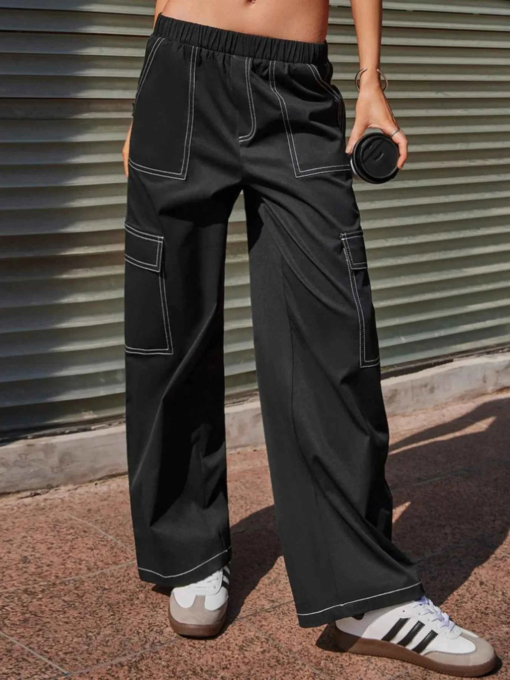 Wide Leg Pants with Contrast Stitching 9711c11c-d5fd-48b6-a7a6-6a7db3198e4e-Max-Origin