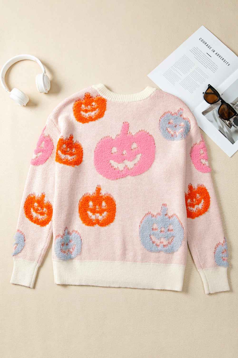 Beige Halloween Cute Pumpkin Pattern Sweater 971208c13e1baa47