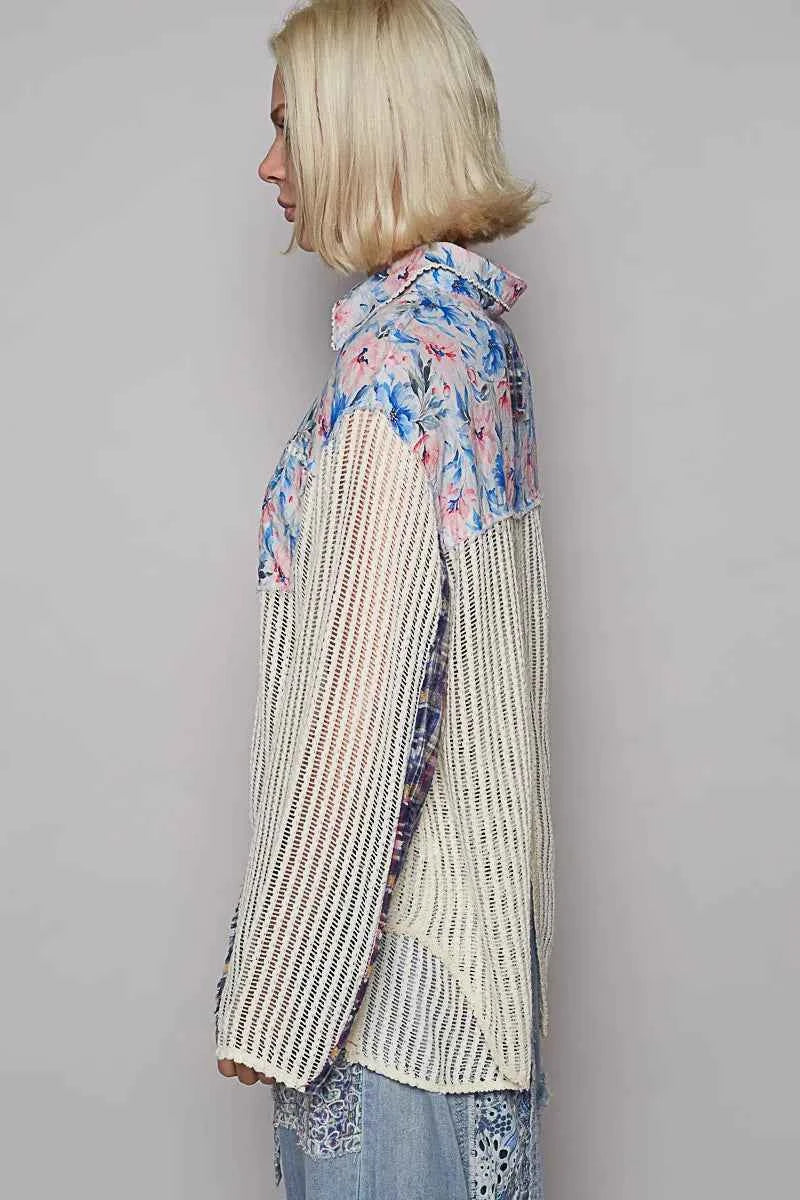 POL Floral Slit Back Plaid Patchwork Shirt 9759ec5e-989f-4680-8d00-13c85e0f732a-Max-Origin