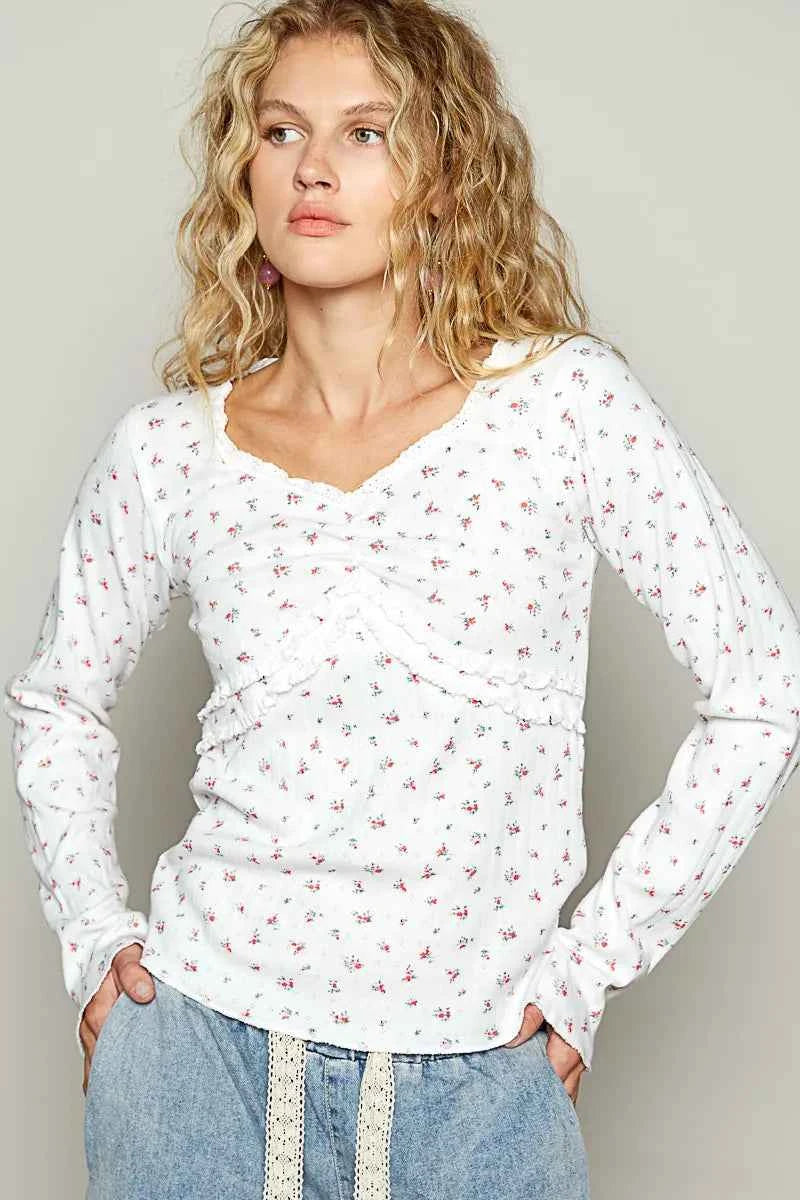 POL Floral V-Neck Long Sleeve T-Shirt White 97ace39c-3512-40e8-95b8-a8ed880a680d-Max-Origin