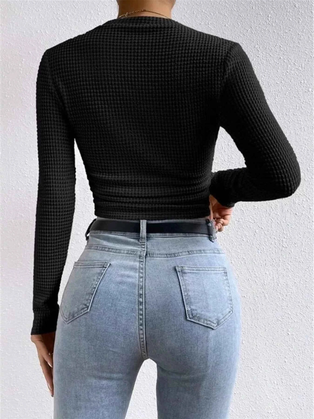 Waffle Knit Long Sleeve T-Shirt 97b4118eddcb48679ca30eab39ad3c54-Max-Origin
