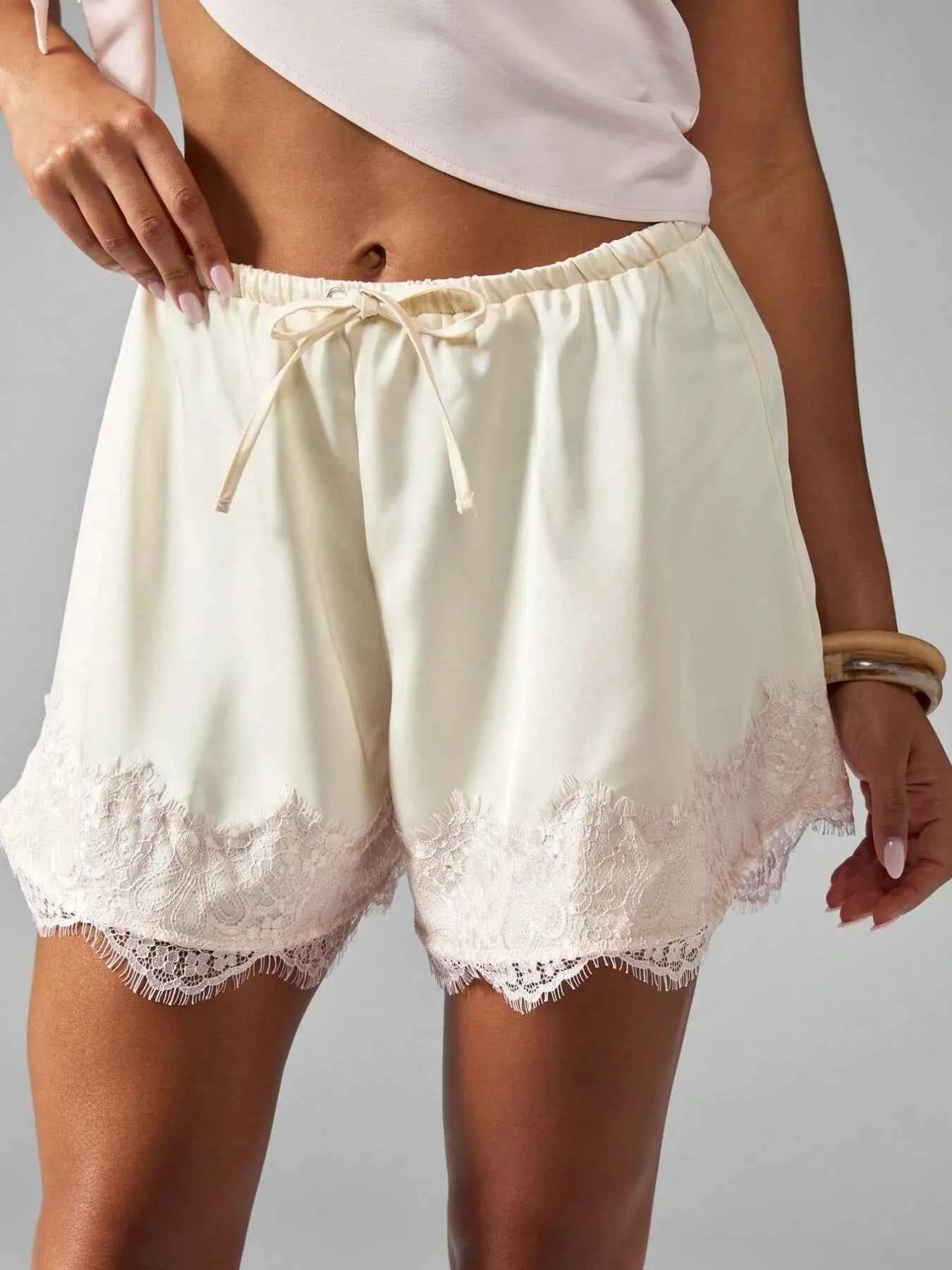 Lace Trim Drawstring Casual Shorts White 97b74d381d4d46c68af253c570e1b8e5-Max-Origin