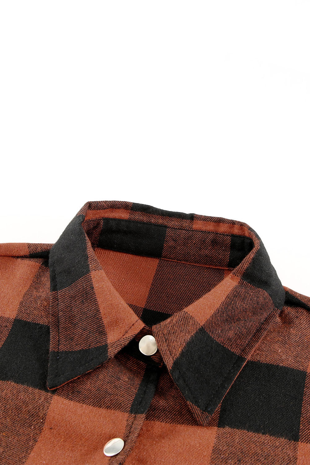 Brown & Black Plaid Collared Botton Down Long Shirt Shacket 97bc98ba0a7da52d