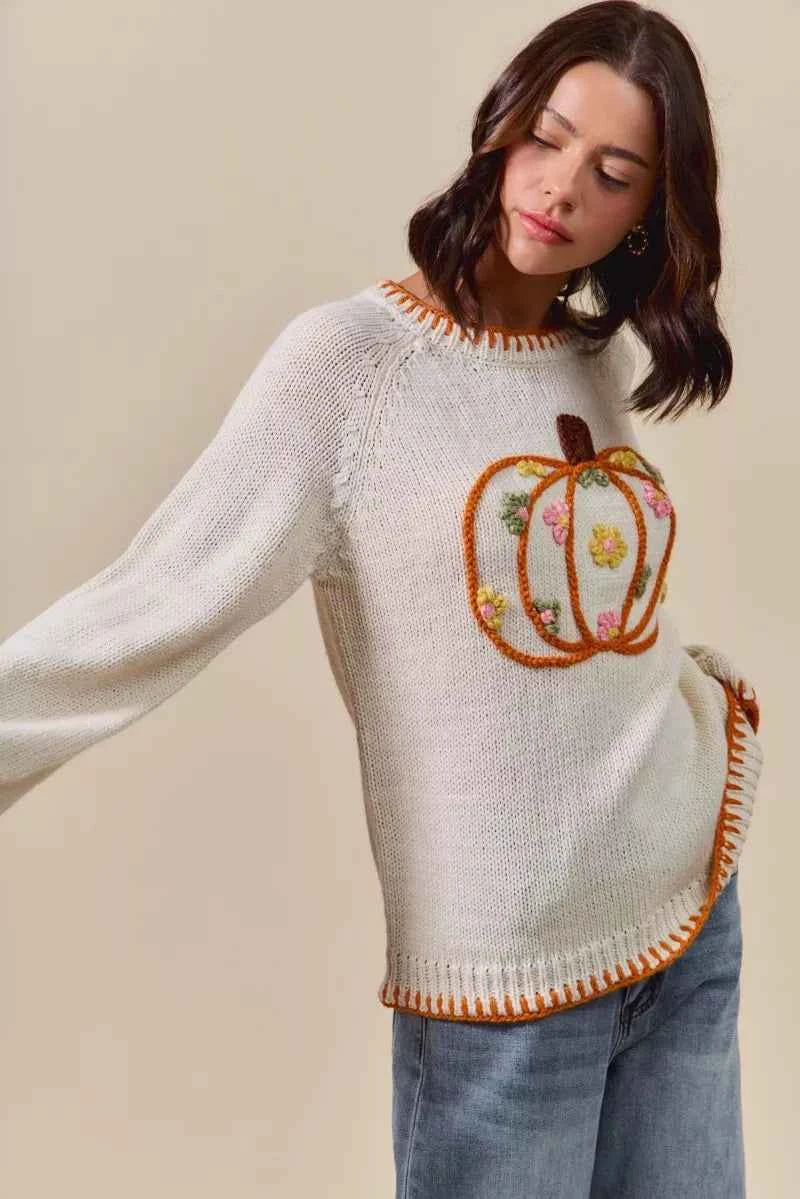 SO ME Pumpkin Floral Embroidered Thanksgiving Sweater 97d2562265284762b60fa952b0f03180-Max-Origin