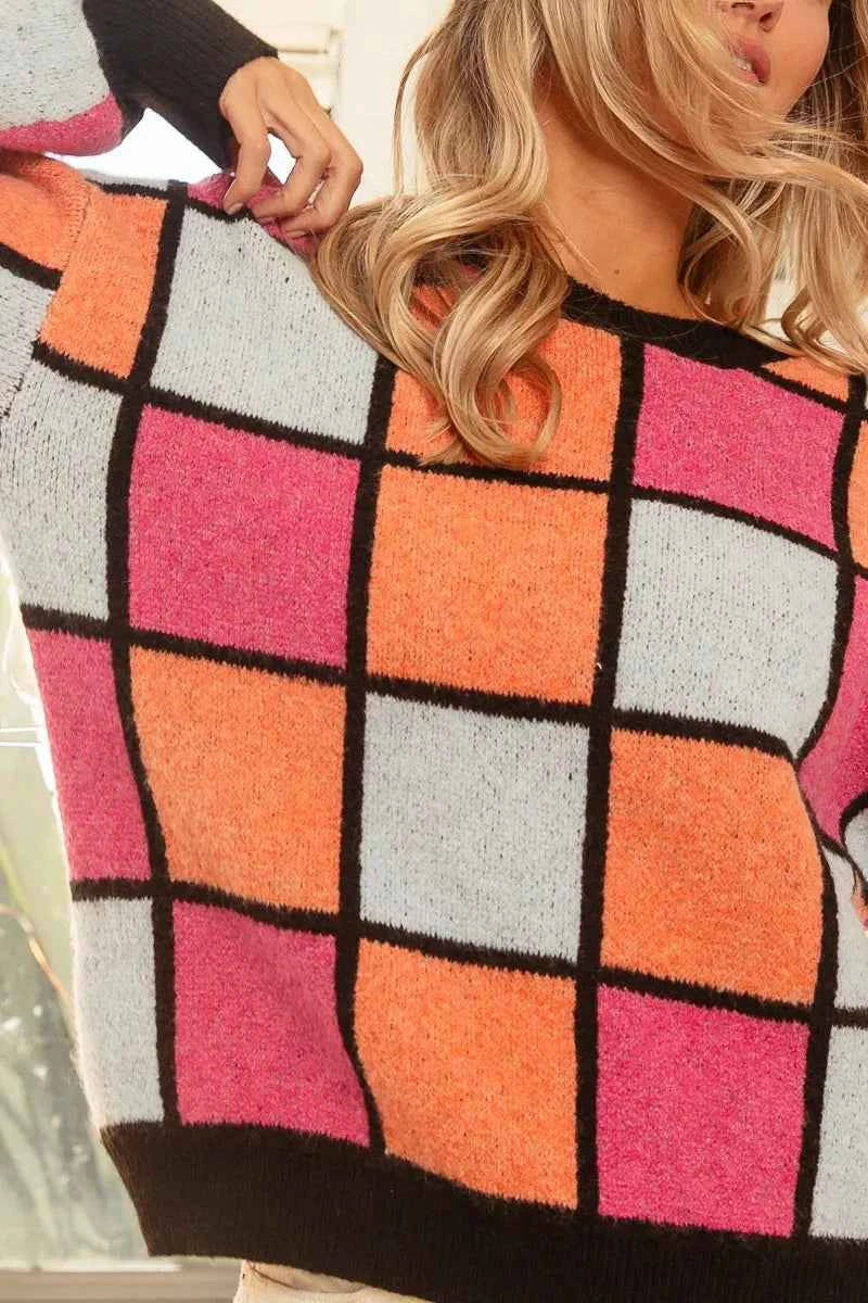 BiBi Multi Color Checker Pattern Sweater 97e4dc5b34274f26a8c93a15015224e5-Max-Origin
