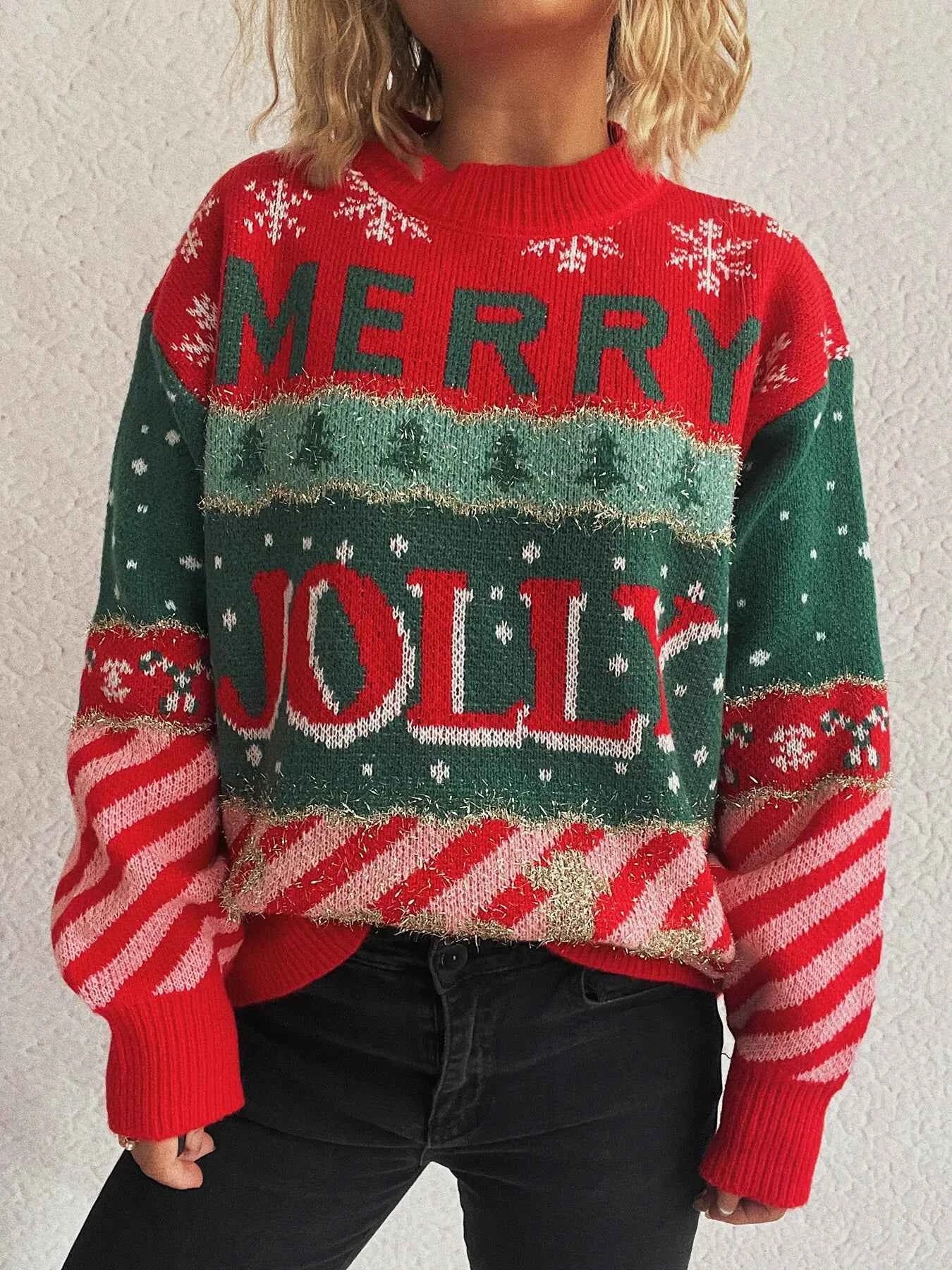 Christmas Letter Round Neck Long Sleeve Sweater 97e555f3781041c8a92dbb1a3a696711-Max-Origin