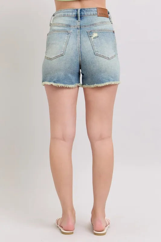 Judy Blue Full Size High Rise Washed Fly Stitch Detail and Destroy Denim Shorts Plus Size 97ea71cdf4424a43bb61892b942b528d-Max-Origin