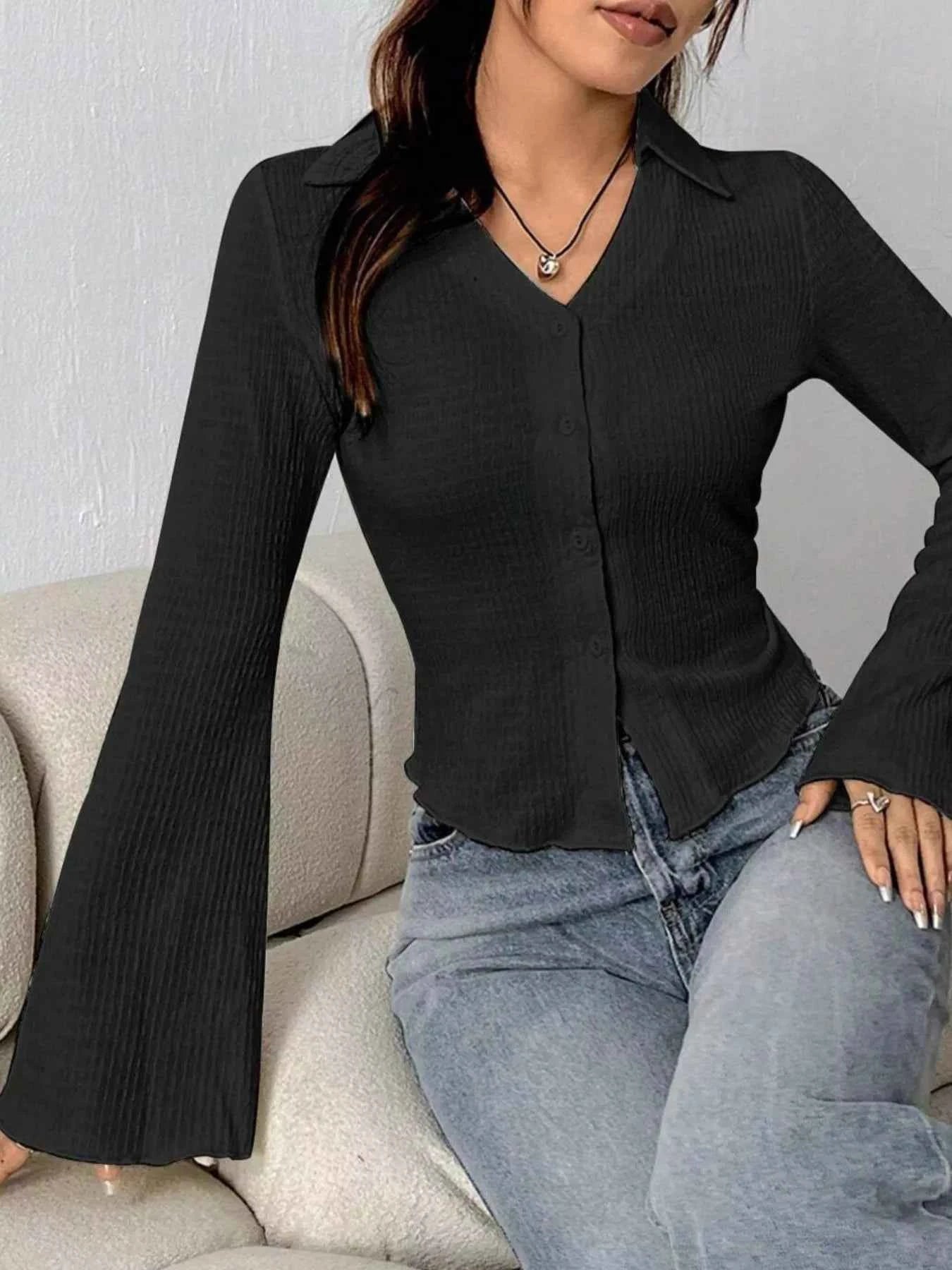 Button Up Flare Sleeve Shirt 97ed13a1-aabc-425d-a594-700773ffeb2a-Max-Origin