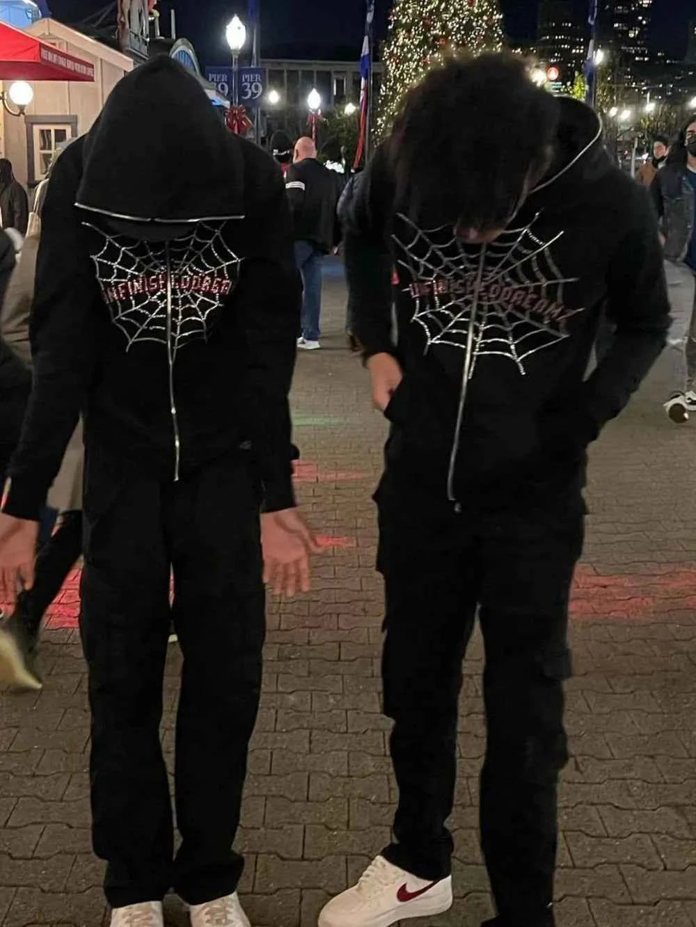 Men's Spider Web Rhinestones Zip-Up Hoodie Black 981a62ad-e66d-4bd7-ba50-c7ab03541c1c-Max