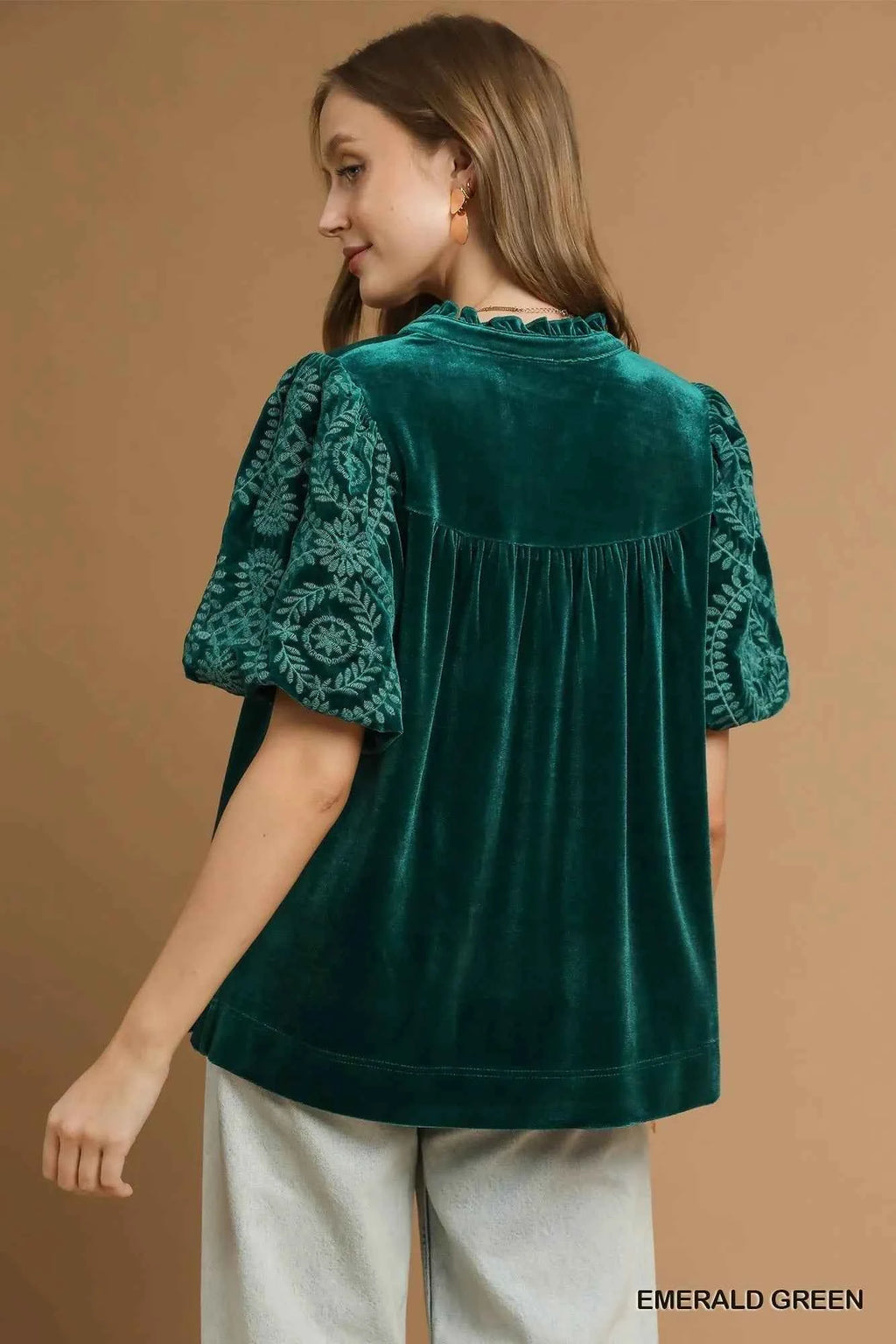 Umgee Velvet Embroidered Sleeve Blouse 98618d1a-277e-410d-a42d-ef0a518d4b98-Max-Origin