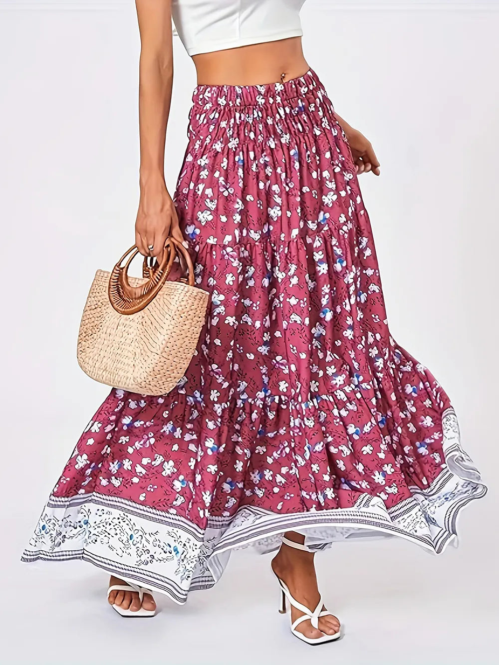 Full Size Tiered Printed Elastic Waist Skirt 98805943-0f5a-4519-ac77-28a8a5c6d544-Max