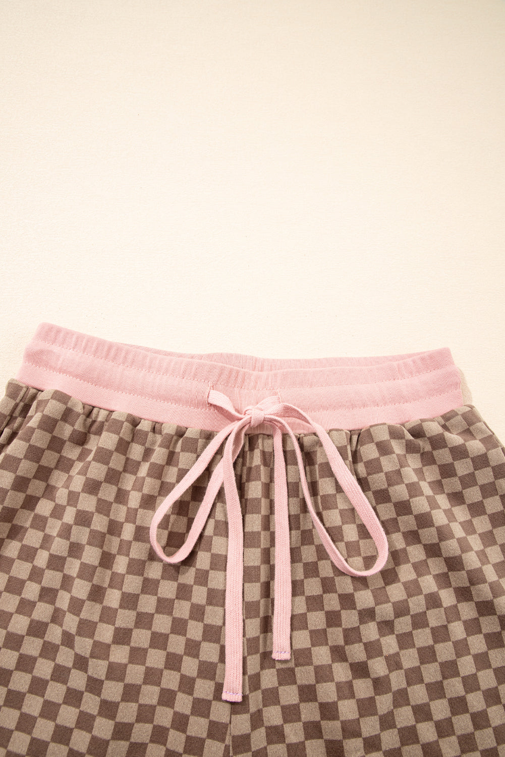 Brown Checkerboard Contrast Trim Long Sleeve Pullover and Shorts Set 98ab5c82c93c7e95