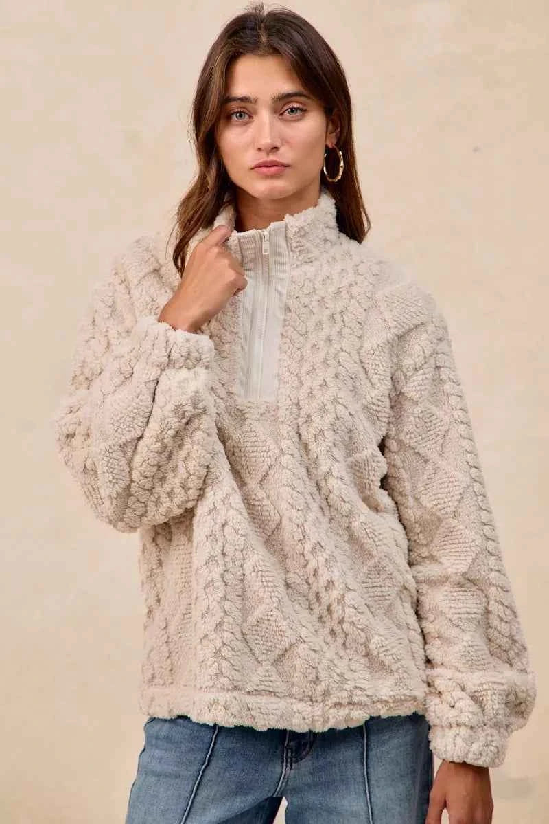 BiBi Patterned Soft Fleece Half Zip Up Top 98afa3de-a4bb-4fe2-bdf7-5ca7d3e5373f-Max-Origin