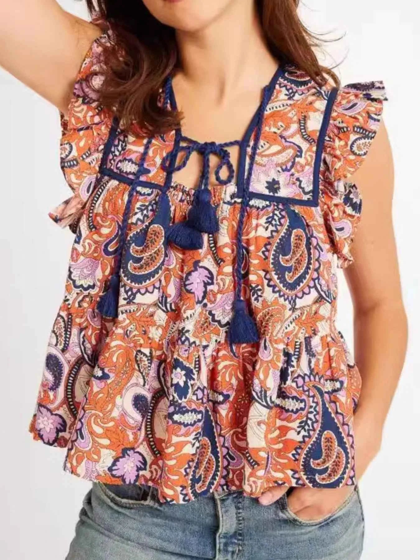 Tassel Ruffled Striped Blouse Color 98b6b29c-885b-4a7e-8db8-bce412f45bd3-Max-Origin