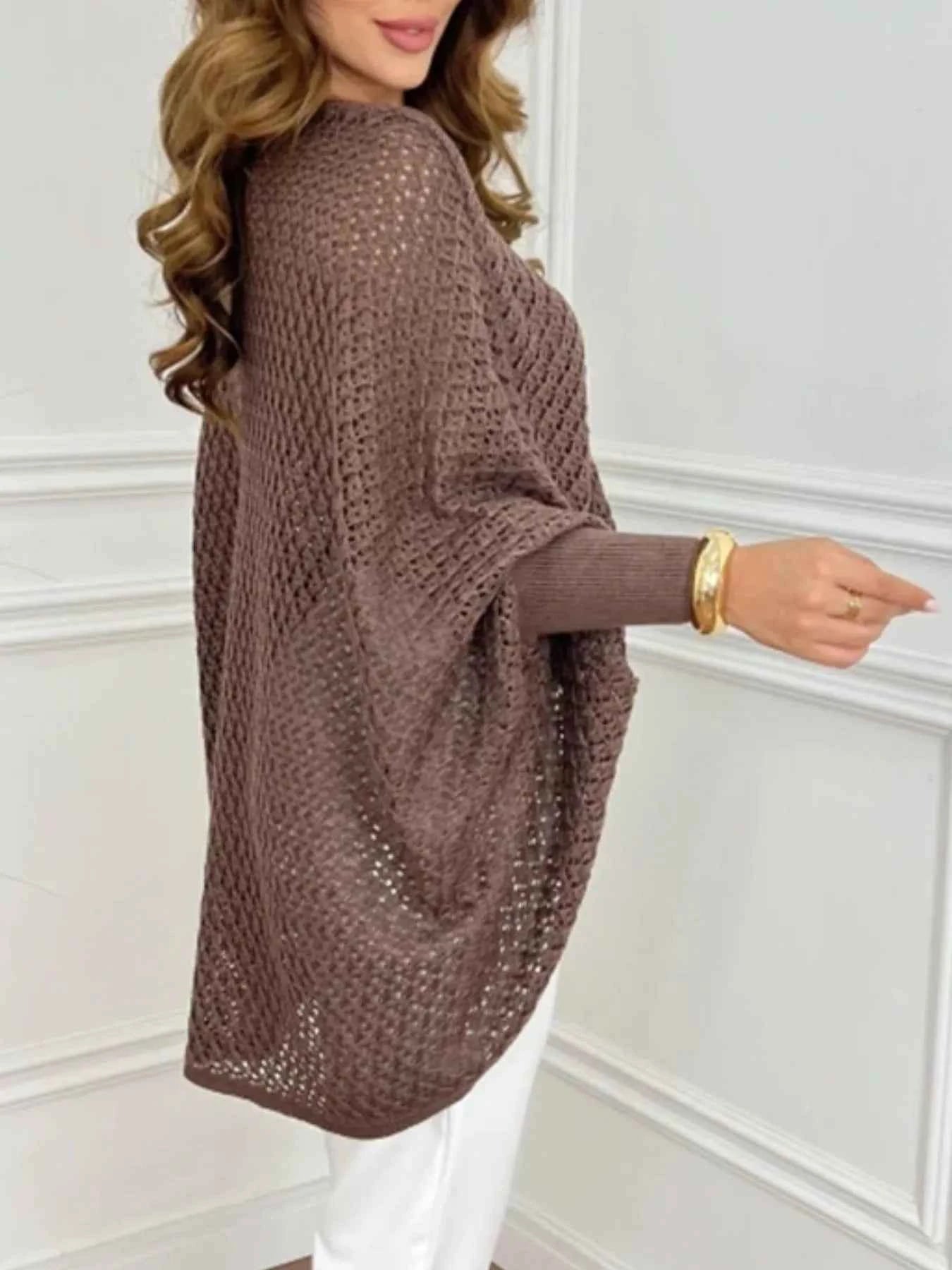 Crochet V-Neck Batwing Sleeves Oversized Sweater 98b7bb7e-847f-4a9c-af75-01f430d1c73d-Max-Origin