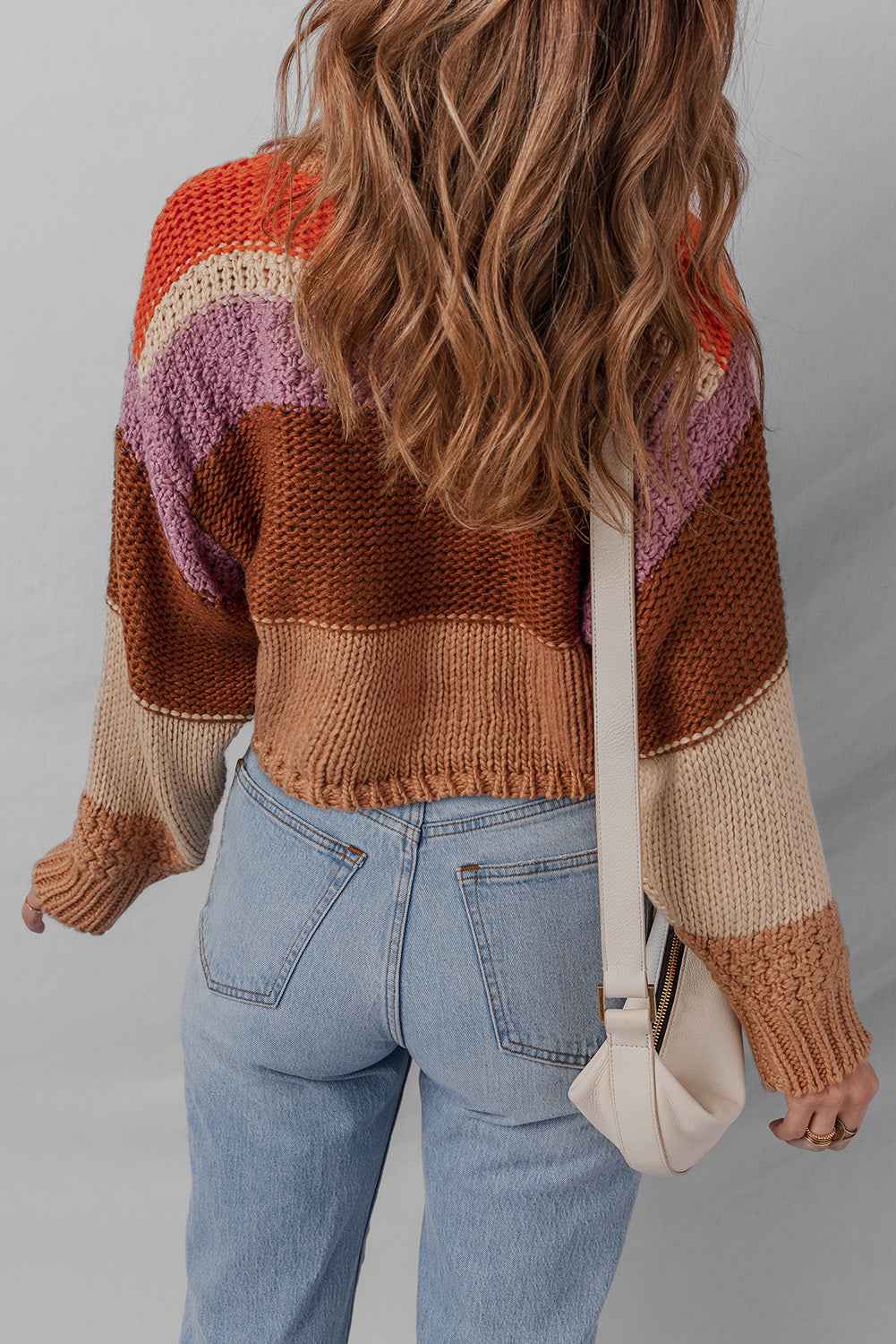 Multicolour Cropped Colorblock Knitted Sweater 98b94590e144c99b
