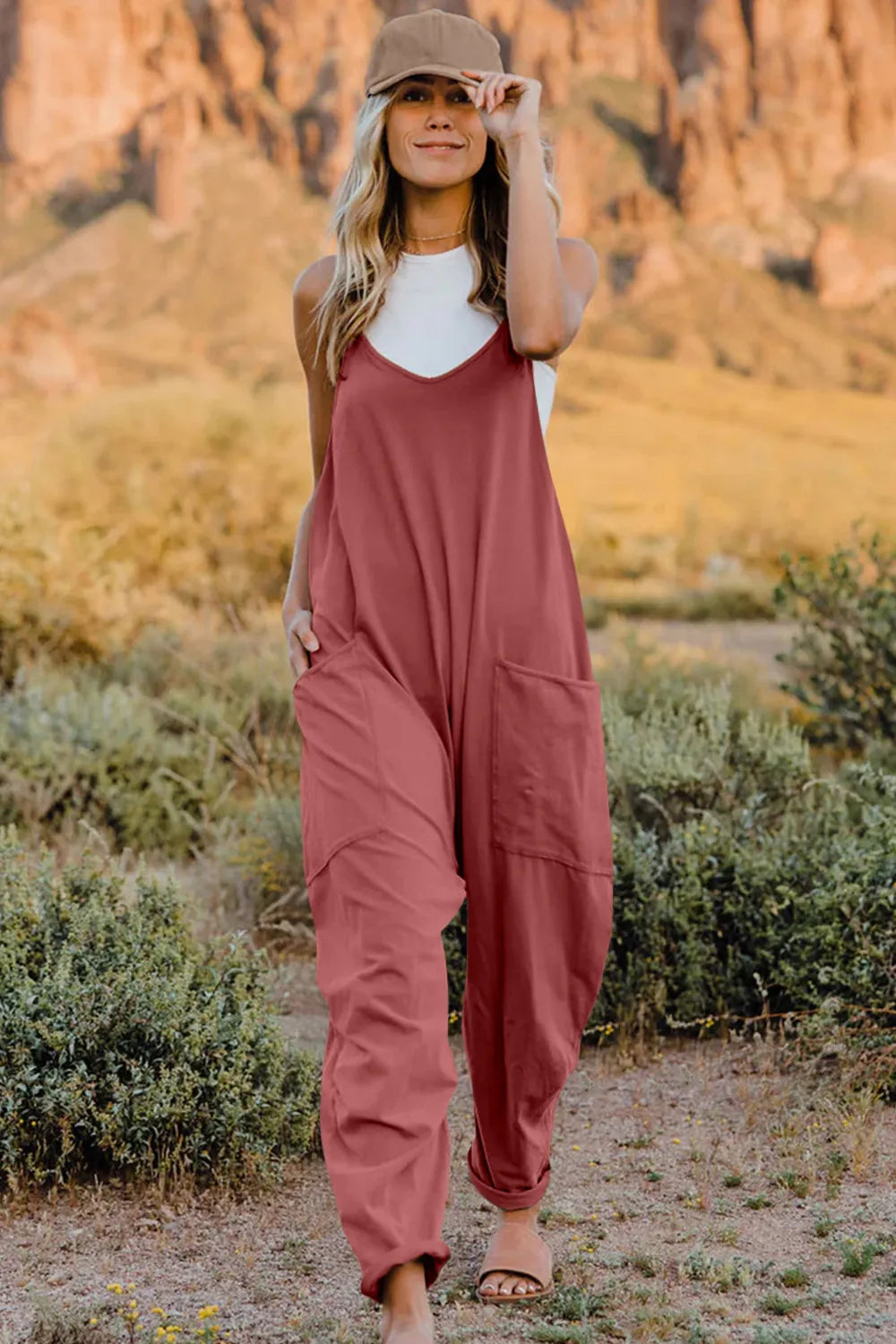 Double Take Full Size V-Neck Sleeveless Jumpsuit with Pockets Pink 98ce12bf-1e73-497b-bcb0-3f2c448561c3-Max