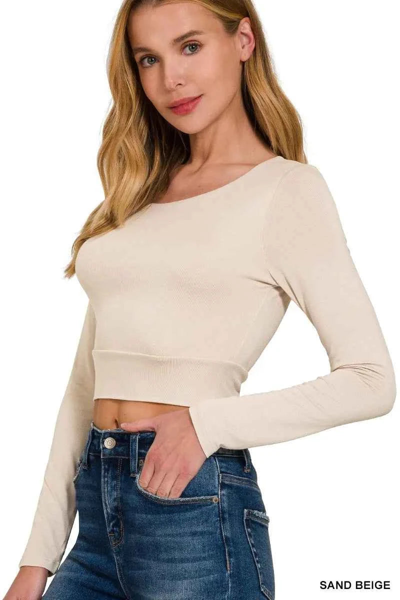 Zenana Double Layered Long Sleeve Cropped Round Neck T-Shirt 98d7ab6da0ac46a894c631b913942d39-Max-Origin