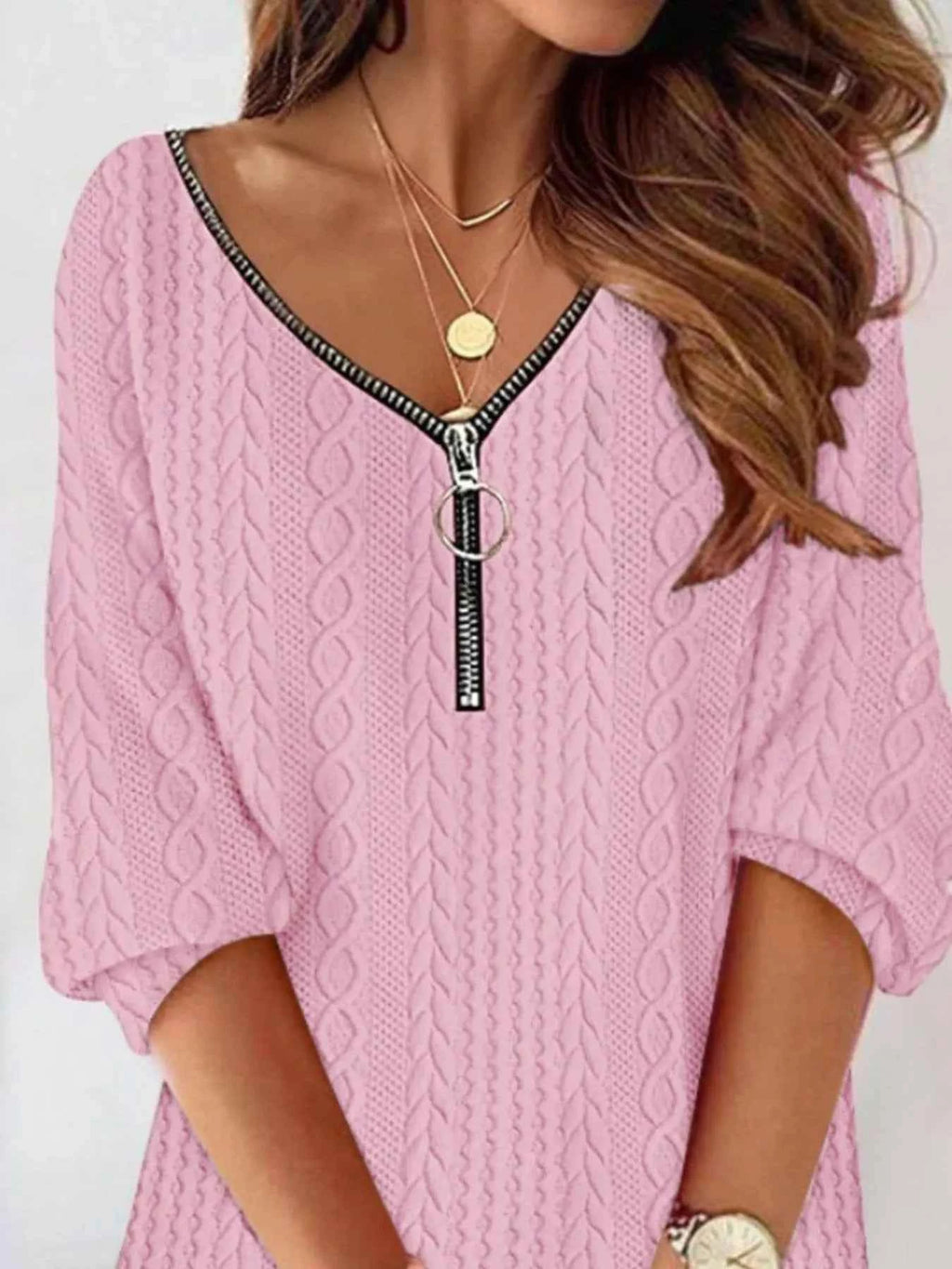 Zip Detail Textured Knit Mini Sweater 98de3525-e96c-4a05-a94f-08d8034dfa07-Max-Origin