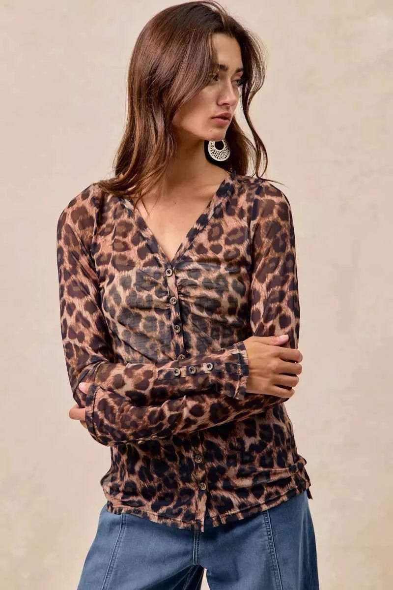 BiBi Leopard Printed Mesh Shirt With Button Up V Neck 993c7c010cfb47159ae82059ebd62a4c-Max-Origin