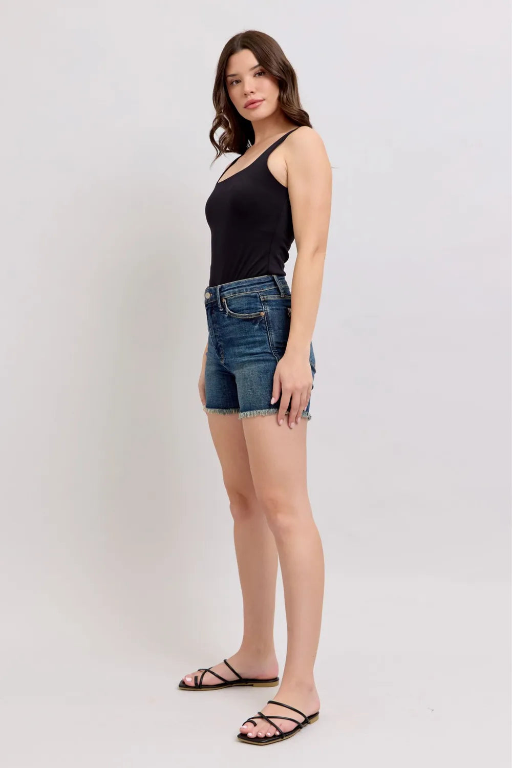 Judy Blue Tummy Control Fray Hem & Shield Back Pockets Denim Shorts 995e9796-d542-45d1-8e4e-f031585e239b-Max