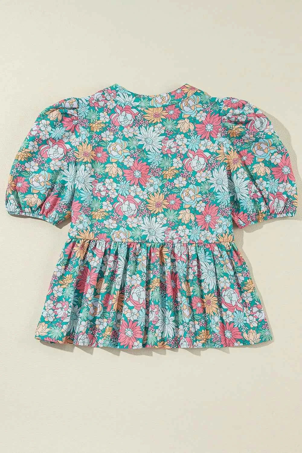 Printed Notched Short Sleeve Blouse 996c617a-399a-411d-a5cc-0f5154e1182f-Max