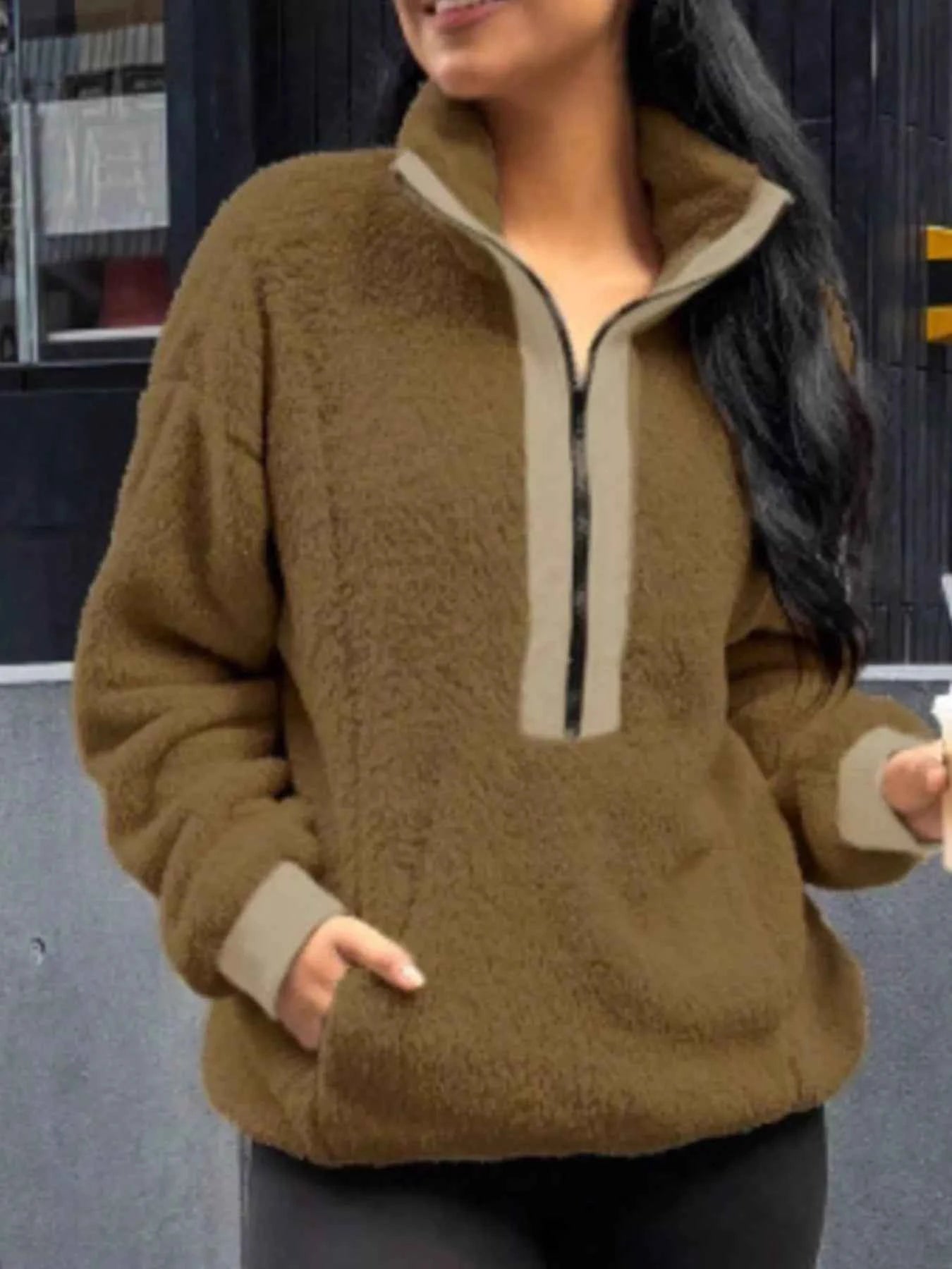 Fleece Half-Zip Sweatshirt Army Green 996f3b14-b170-4cb0-a002-e425ce78ccc0-Max-Origin