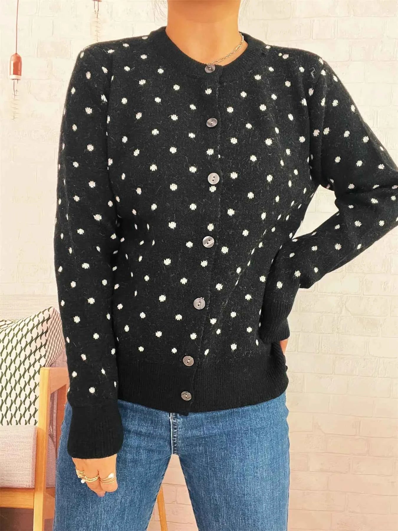 Polka Dot Button-Up Cardigan 99790bde4af74f368f9374f420145ac0-Max-Origin