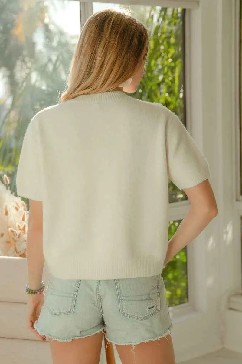 BiBi Teddy Bear With Bow Patched Sweater Button Down Top 99888b6667424398aba237aa7fcbbe1e-Max-Origin