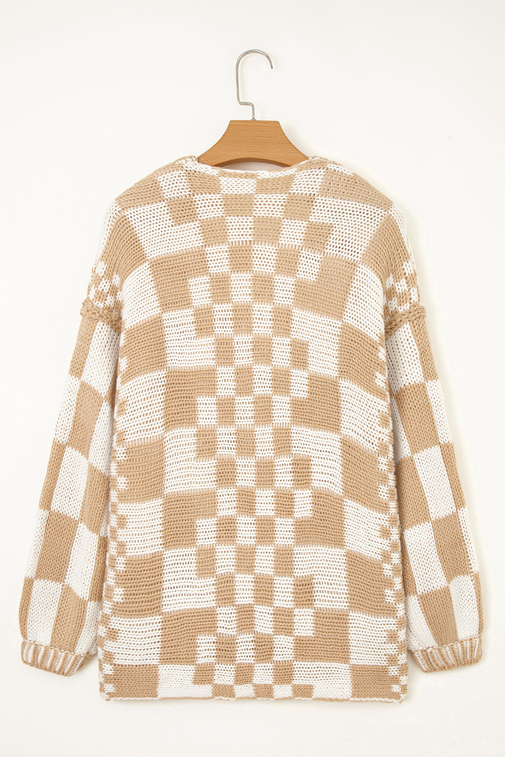 Smoke Gray Colorblock Checked Open Front Knitted Cardigan 998911c600299b61
