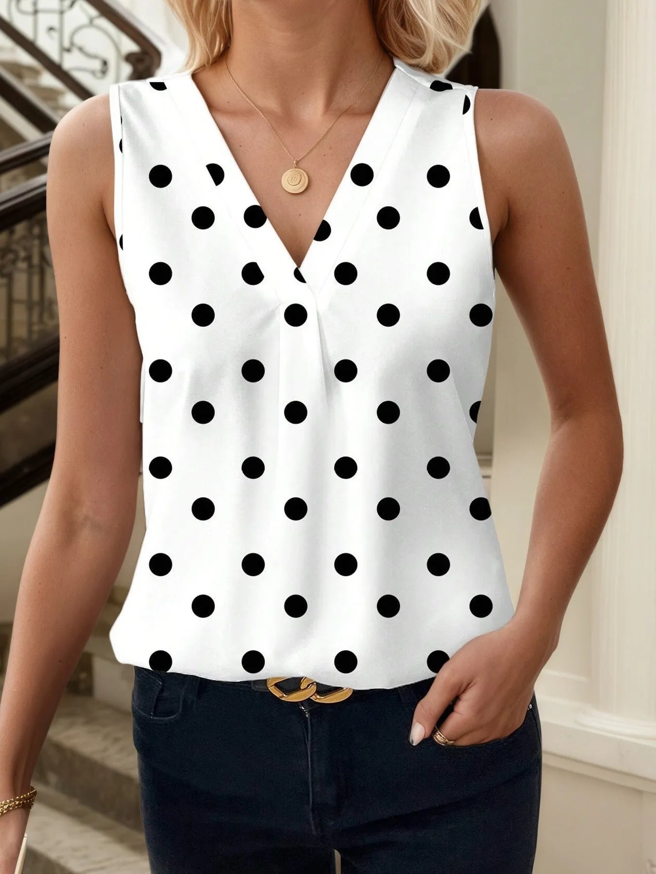 Printed V-Neck Tank Dot 999f10c245374219ac1713cafd180a32-Max-Origin