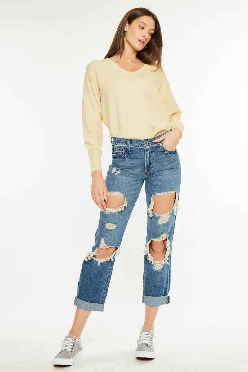 Kancan Distressed Mid Rise True Boyfriend Jeans MEDIUM 99a7e3c947774946afaca22d66242f47-Max-Origin