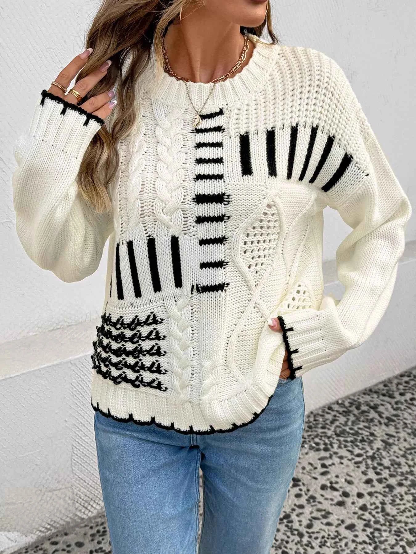 Cable Knit Round Neck Sweater 99cf494c5e9c405f9deb8451b4baf826-Max-Origin