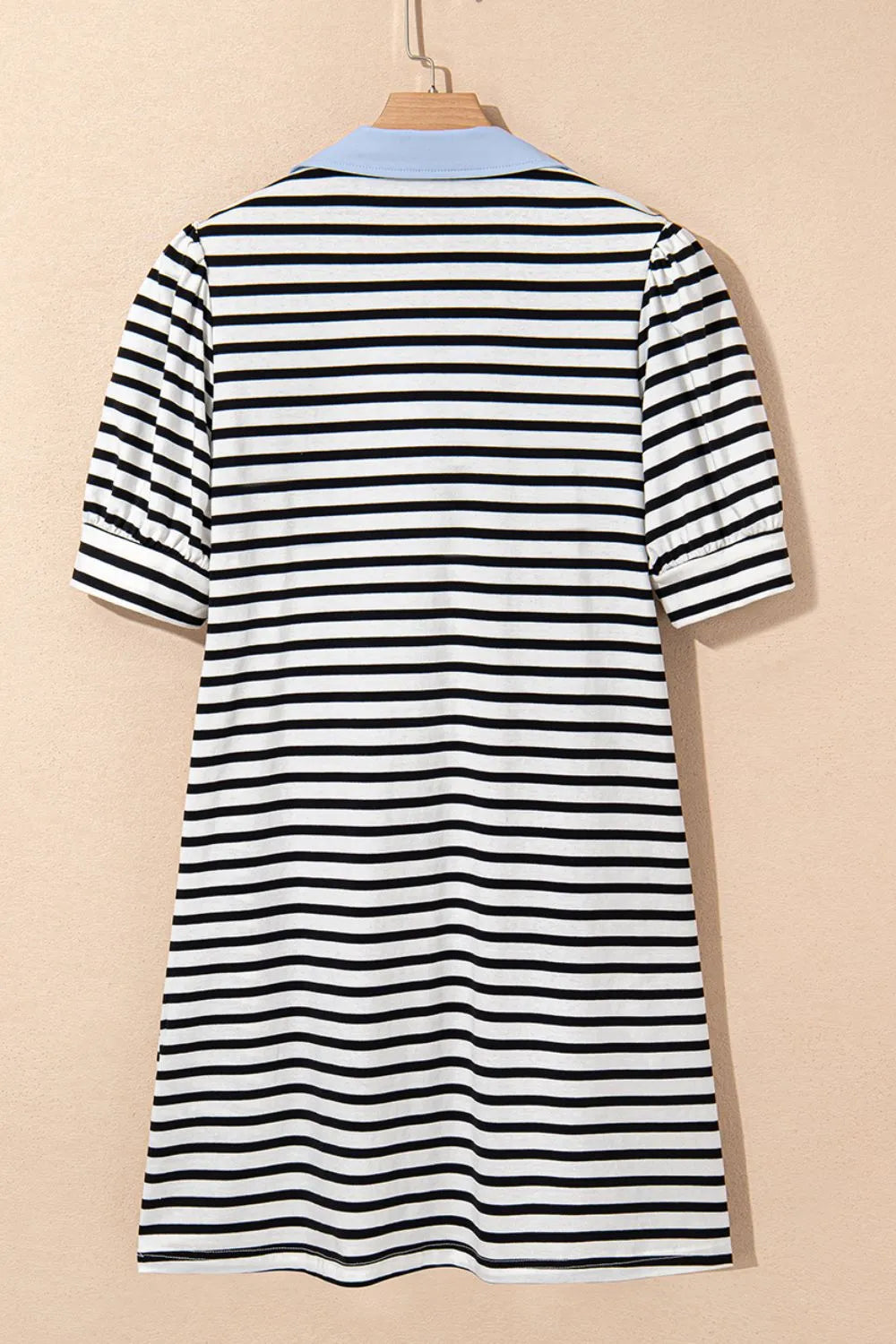 Stripe Contrast V Neck Collared Puff Sleeve T Shirt Mini Dress with Pockets 99d21cea-4200-423f-aa67-18bf52c42683-Max-Origin